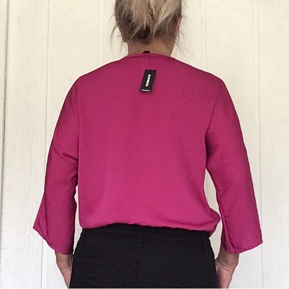 EXPRESS FAUX WRAP PINK BLOUSE NWT MEDIUM - Picture 5 of 12